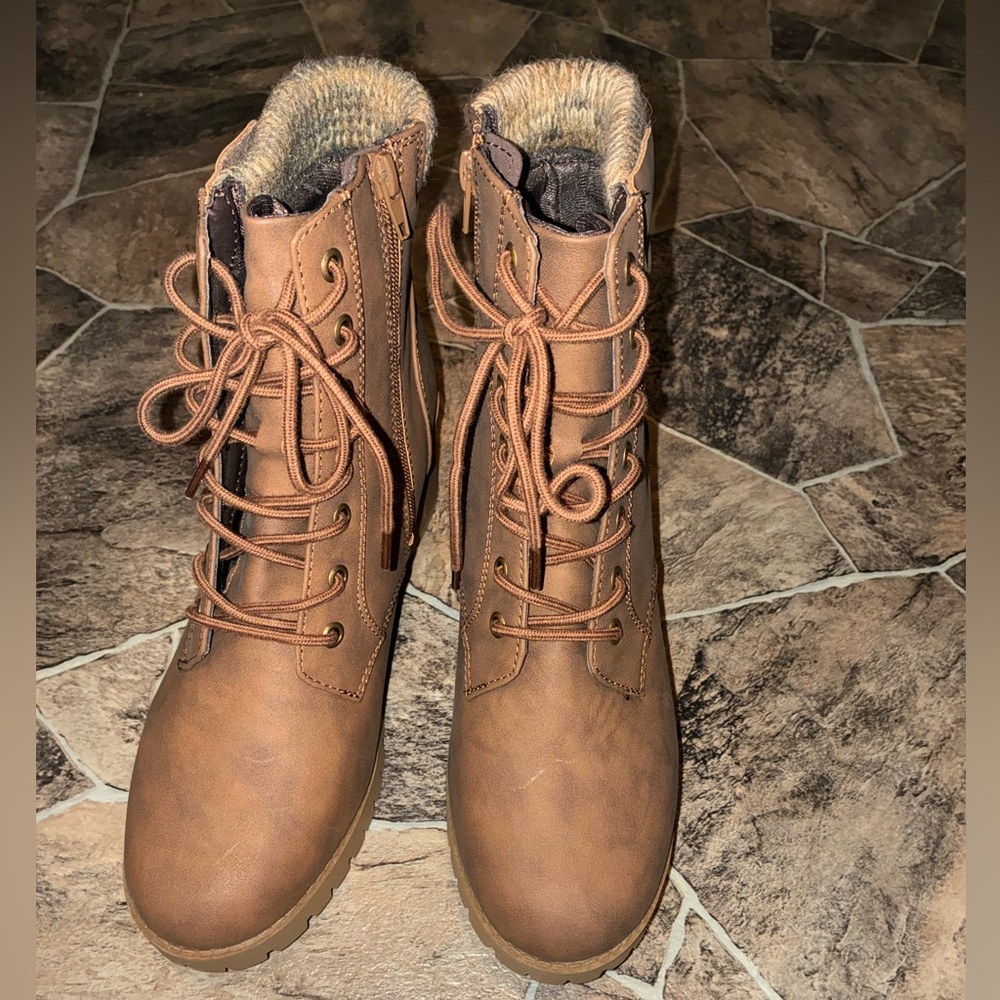 Soda Brown Lace-Up Combat Boots. Soda brand